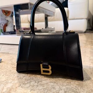 Balenciaga Black Hourglass Bag with Gold Accent